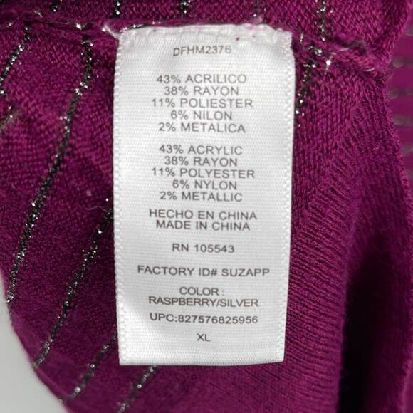 Daisy Fuentes Purple Knitted Long Sleeve Sweater Top Side Slit Womens Size XL - Picture 6 of 10